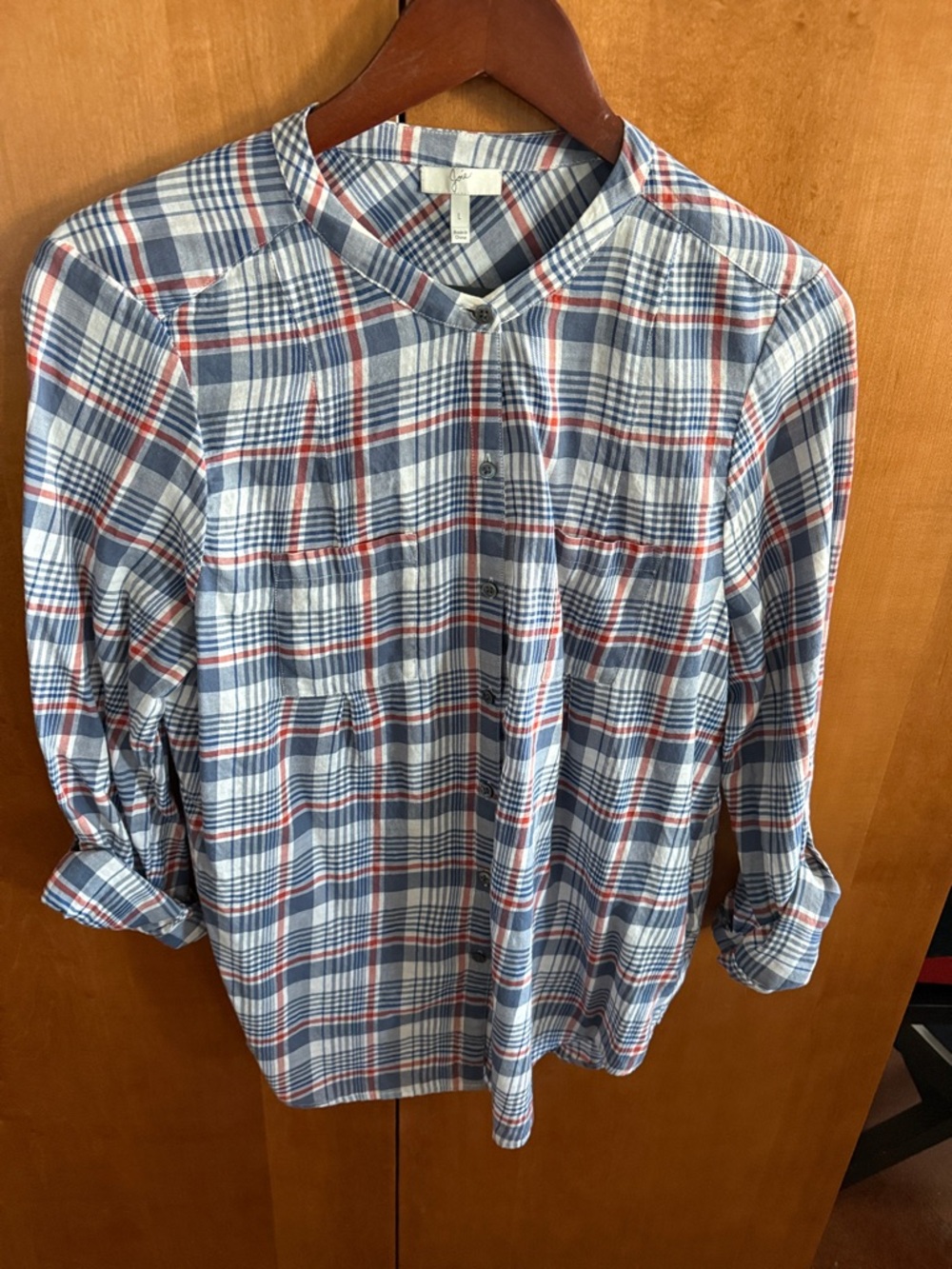 Joie Blue White and Red Plaid Button-Down Shirt